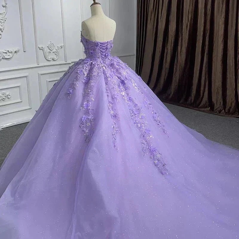 Quinceanera Dress Party Princess Pearls Strapless Evening Gown Appliques