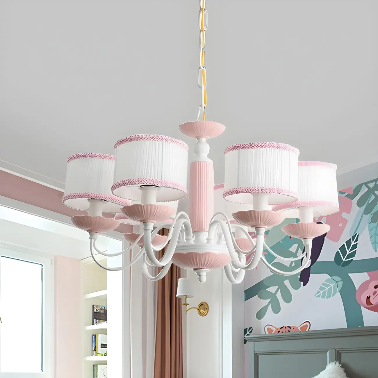 Pink Glass Retro Flower Shaped Chandelier Light