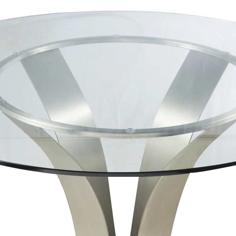 48 Inch Dining Table with Round Glass Top and Metal Base, Chrome