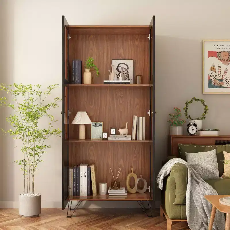 Famapy 2-Doors Display Cabinet with Acrylic Doors and Metal Legs
