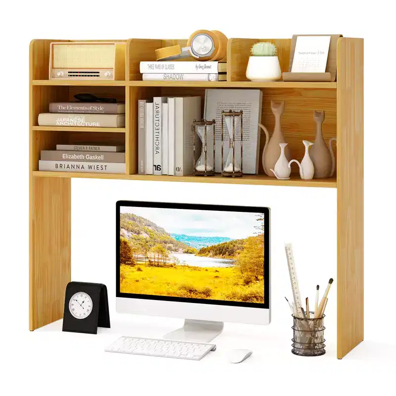 Costway 3-Tier Desktop Bookshelf with 6 Shelves Desk Organizer for Computer Desk Rustic Brown/Gray/Natural/White/Beige