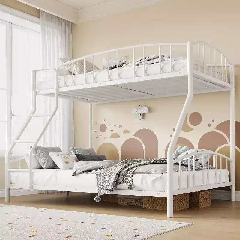 Twin Over Full Metal Bunk Bed, Space Saving Heavy Duty Steel Frame With Arched Guardrail And Ladder, Easy Assembly, No Box Spring Needed