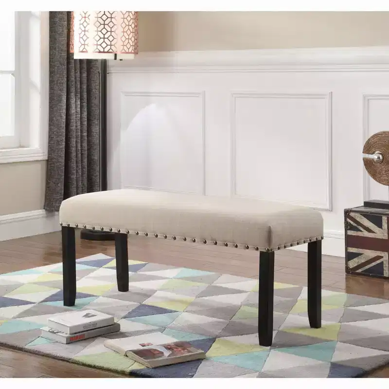 Roundhill Furniture Biony Fabric Dining Bench with Nailhead Trim, Tan