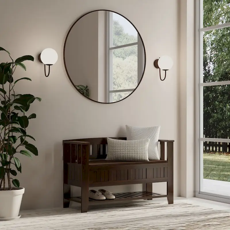 WYNDENHALL Normandy SOLID WOOD 48 inch Wide Transitional Entryway Storage Bench in Brunette Brown - 17  D x 48  W x 27.2  H