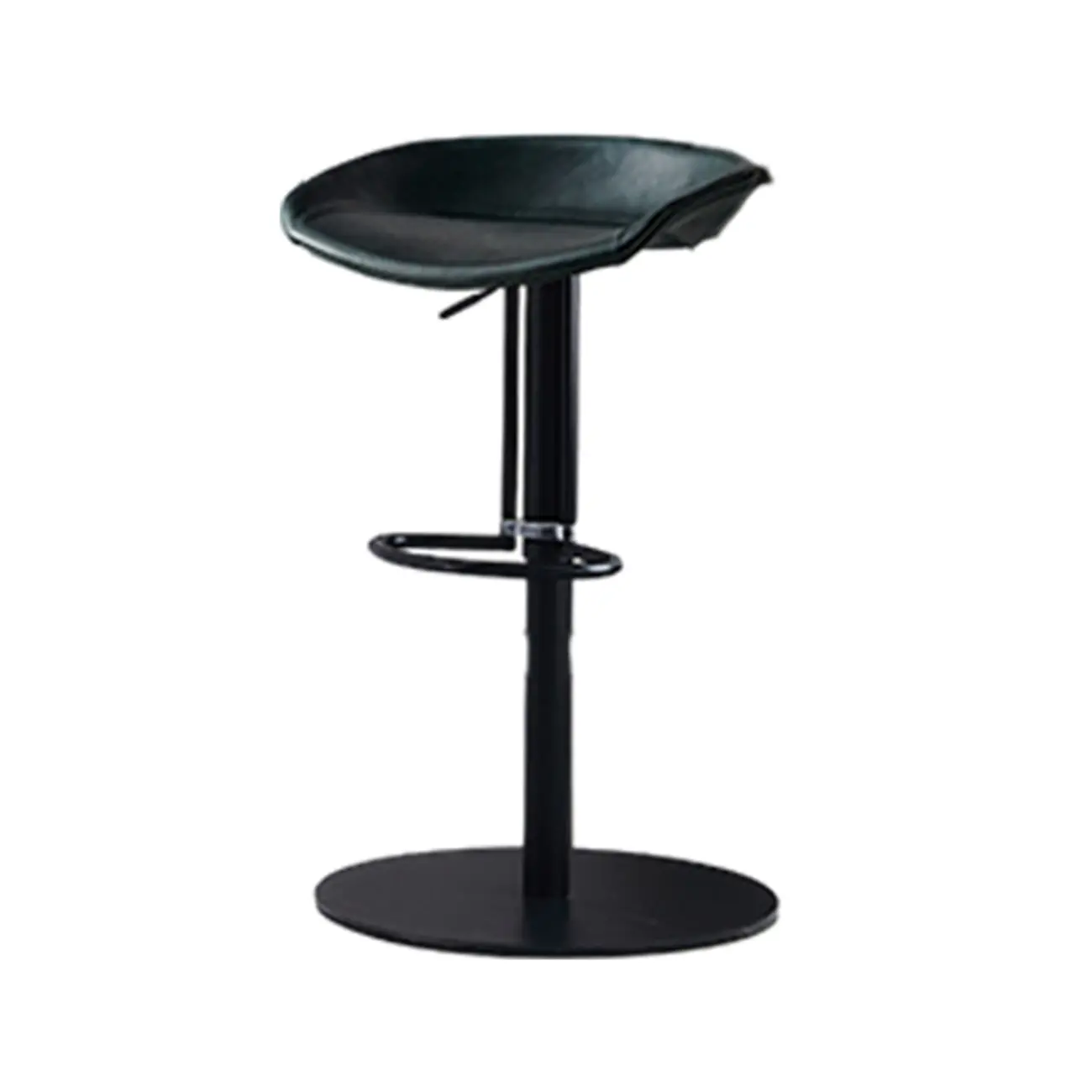 Adjustable Black Leather Saddle Swivel Bar Stools