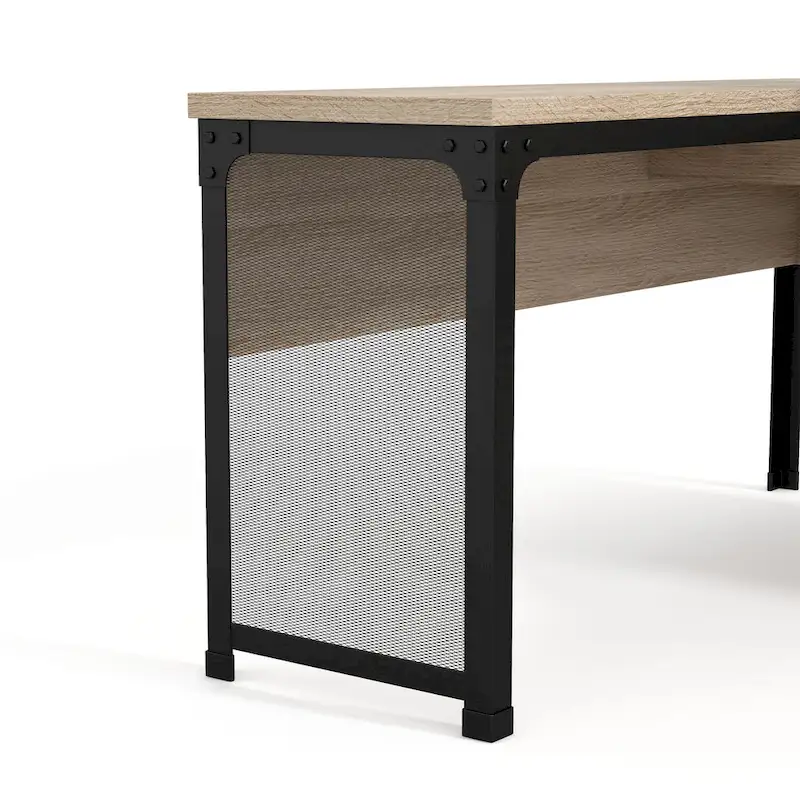 DH BASIC Industrial Natural Oak 65-inch Metal L-Shaped Standing Desk by Denhour