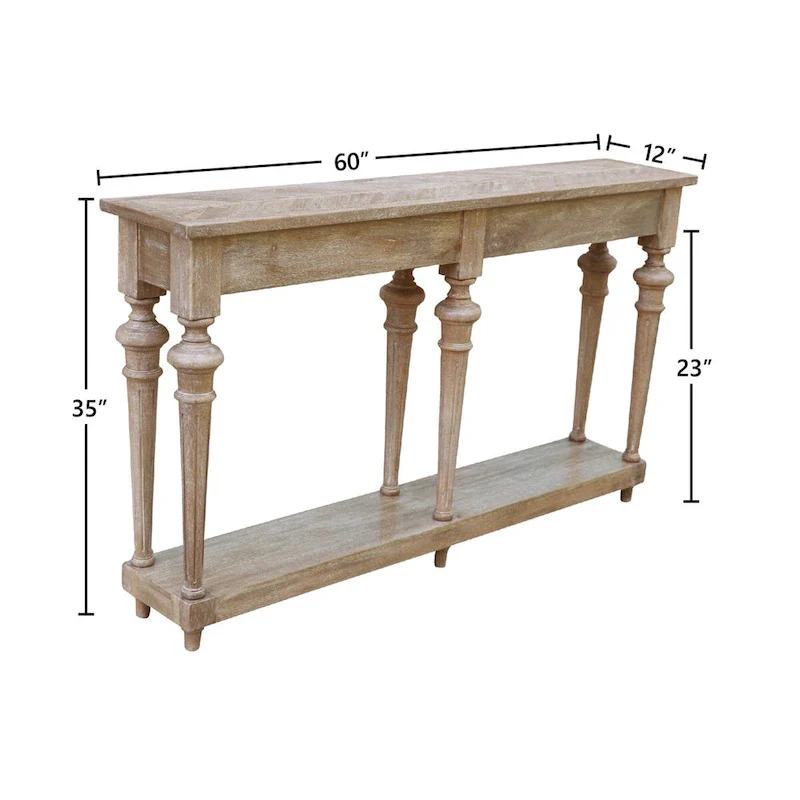White Wash Mango Hardwood Traditional Turned-Leg Console Table with Lower Shelf - Single Use