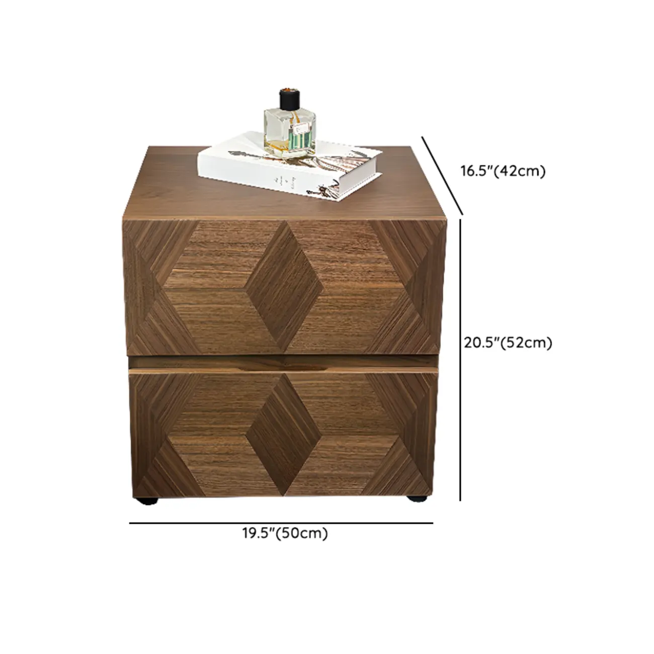 Elegant Nut Brown Narrow 2-drawer Wood Nightstand