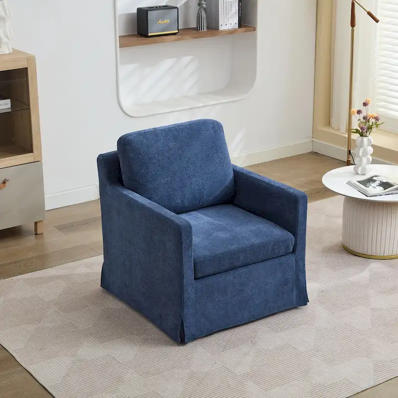 Modern 29.92 Chenille 360 Swivel Accent Chair with Solid Wood Frame and Removable Back Cushion