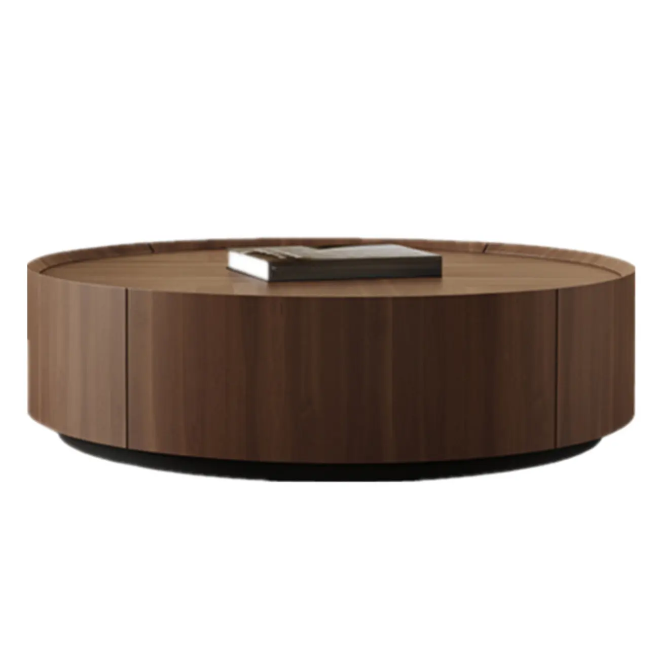 Brown Nesting Tray Wooden Round Coffee Table with 2 Drawers