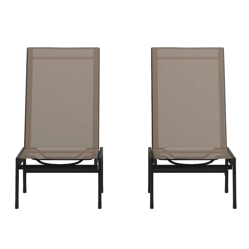 Set of 2 All-Weather Textilene Adjustable Chaise Lounge Chairs with Arms