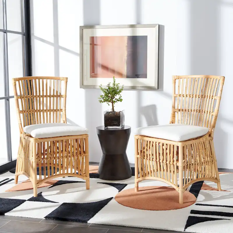 SAFAVIEH Patty Rattan Accent Chair with Cushion (Set of 2) - 19.7  W x 22.1  L x 35.4  H - 20Wx22Dx35H