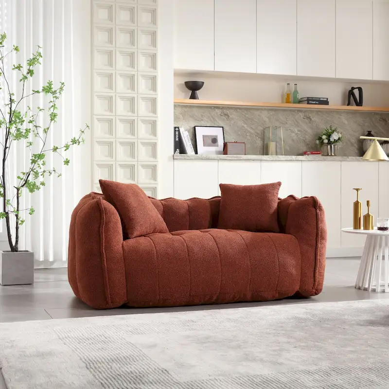 Modern 65-Inch Chenille Tufted Loveseat Accent Chair with High-Resilience Foam