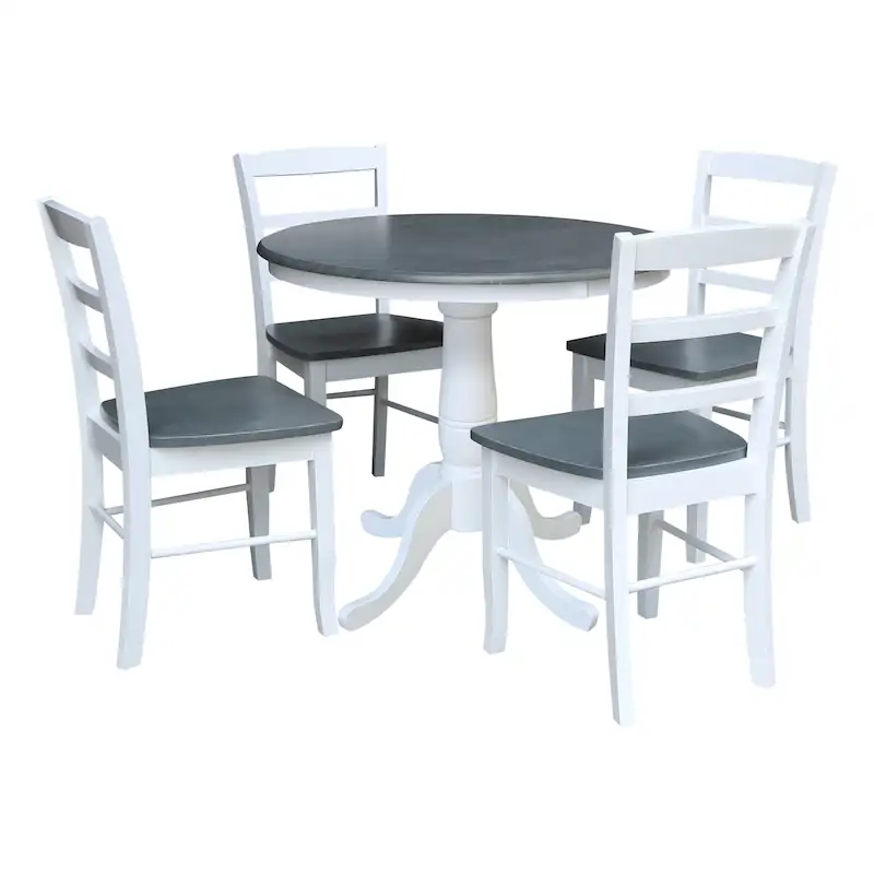 International Concepts Solid Wood 36 Round Pedestal Dining Table with 4 Madrid Ladderback Chairs