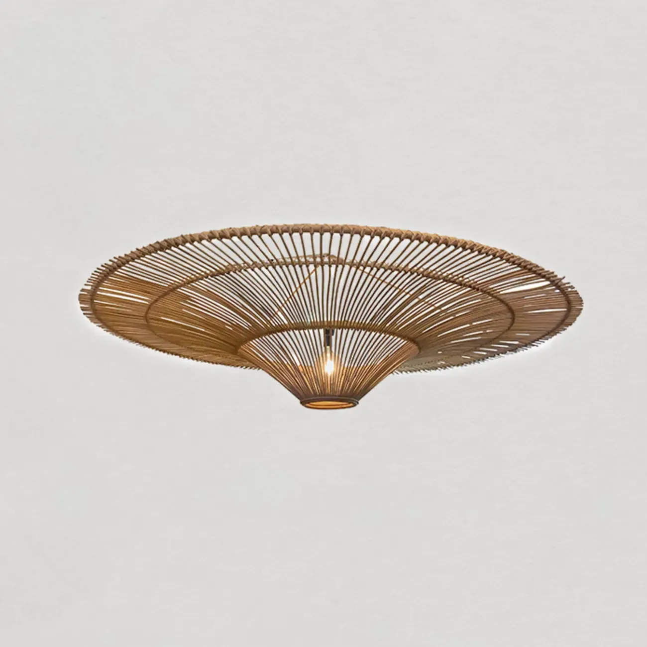 Natural Woven Rattan Bohemian Semi Flush Ceiling Light