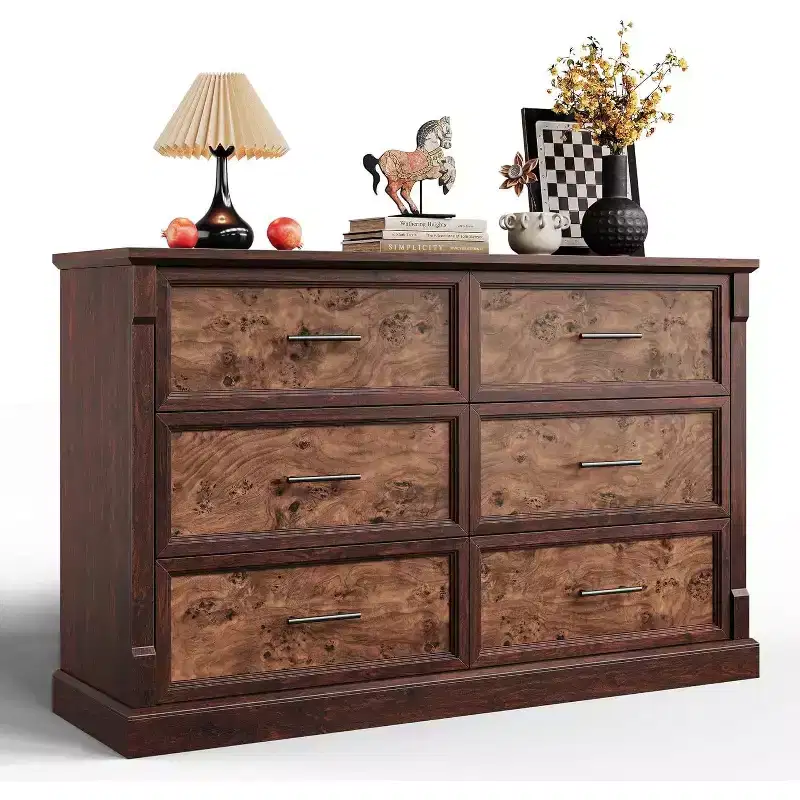6 Drawer Dresser for Bedroom, Farmhouse 47.2 Wide Chest of Drawers with Metal Handles, Rustic Double Wood Dresser, Storage Dressers Organizer