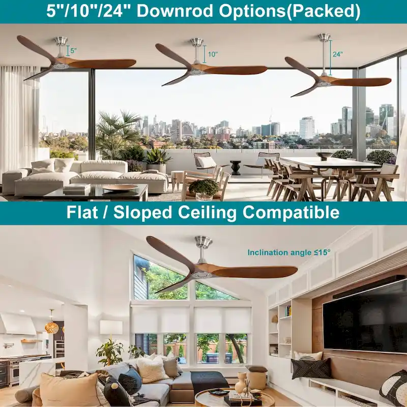 60 Inch Solid Wood Modern Ceiling Fan with Remote