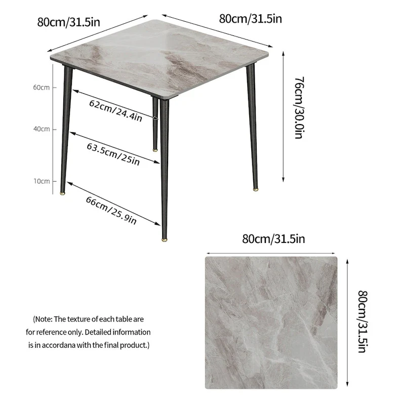Modern Slate Kitchen Dining Table with Sintered Stone Top Metal Legs (Table Only) - 31.5x31.5x30 inch