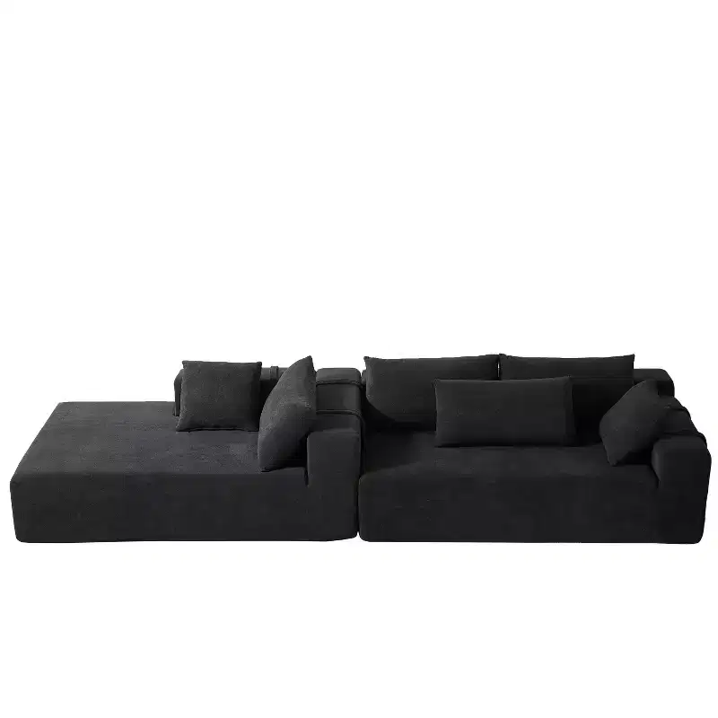Modern Chenille Upholstered Sectional Sofa Couch Set, Modular 108 L-Shaped Sectional Living Room Sofa Set with 6 Cushions