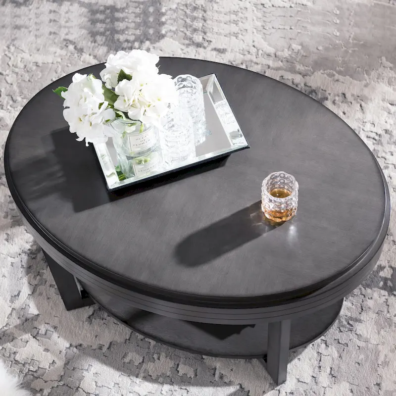 Smoke Grey / Chocolate Cherry Oval Coffee Table for 1–2 Person Living Space