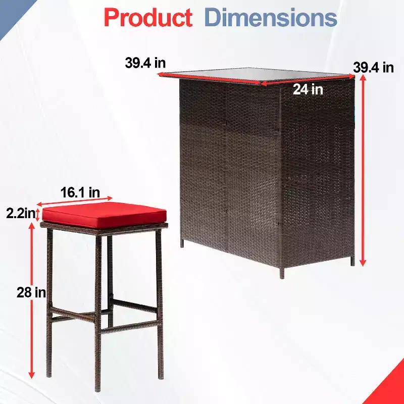BestMassage Wicker Patio Furniture 3 Piece Rattan Table and Chairs