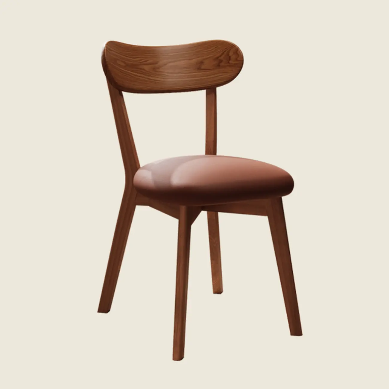 Walnut Wood Mid-Century Modern Upholstered Dining Chair