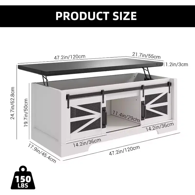 47 Lift Top Coffee Table with Hidden Compartment and Storage Shelf, Multifunction Coffee Table