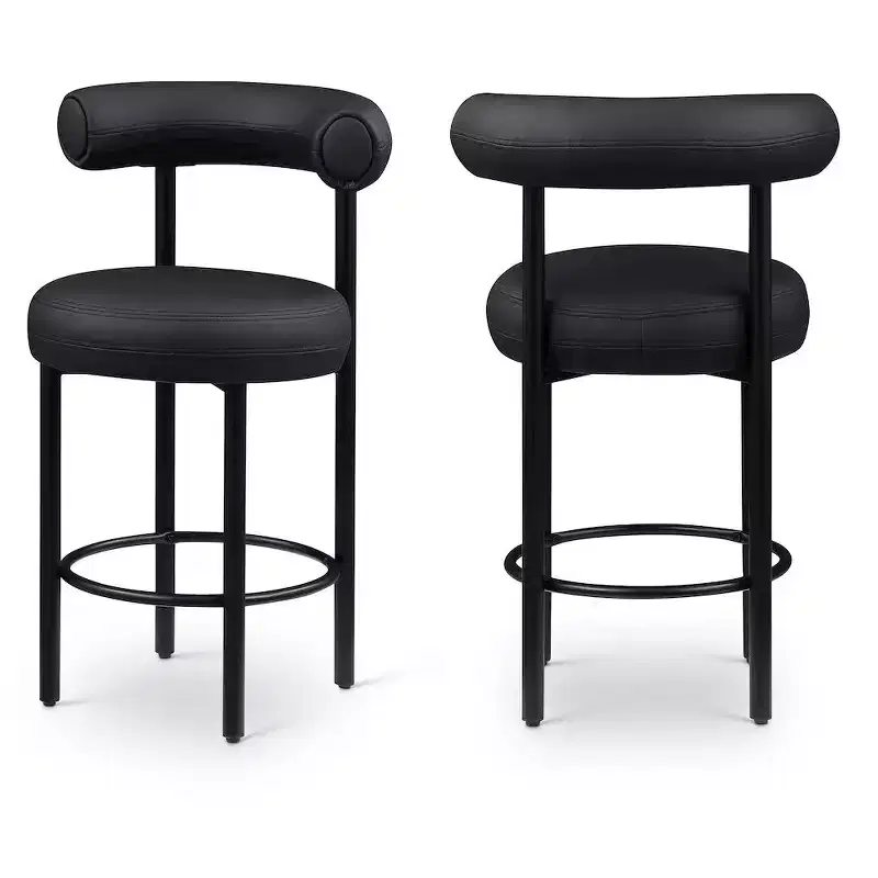 Meridian Furniture,Bordeaux Black Vegan Leather Counter Stool, Set of 2