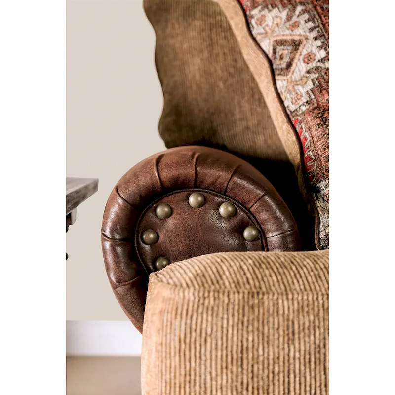 Brown faux leather loveseat