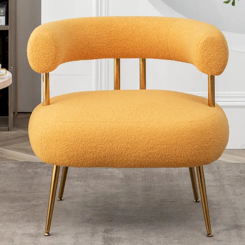 Modern Glam Upholstered Comfy Open-Back Accent Vanity Chair with Golden Legs