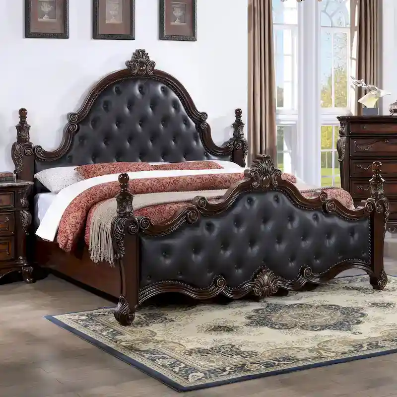Traditional Four Poster Panel Bed with Button-Tufted Headboard