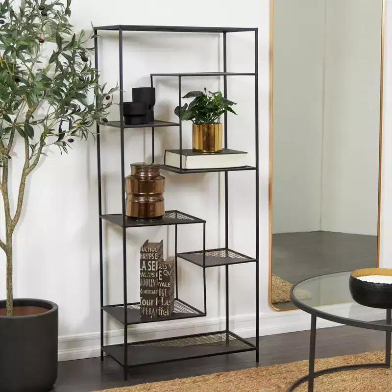 56" Industrial Metal Shelving Unit Black - Olivia & May: 8-Tier Storage, No Assembly Required