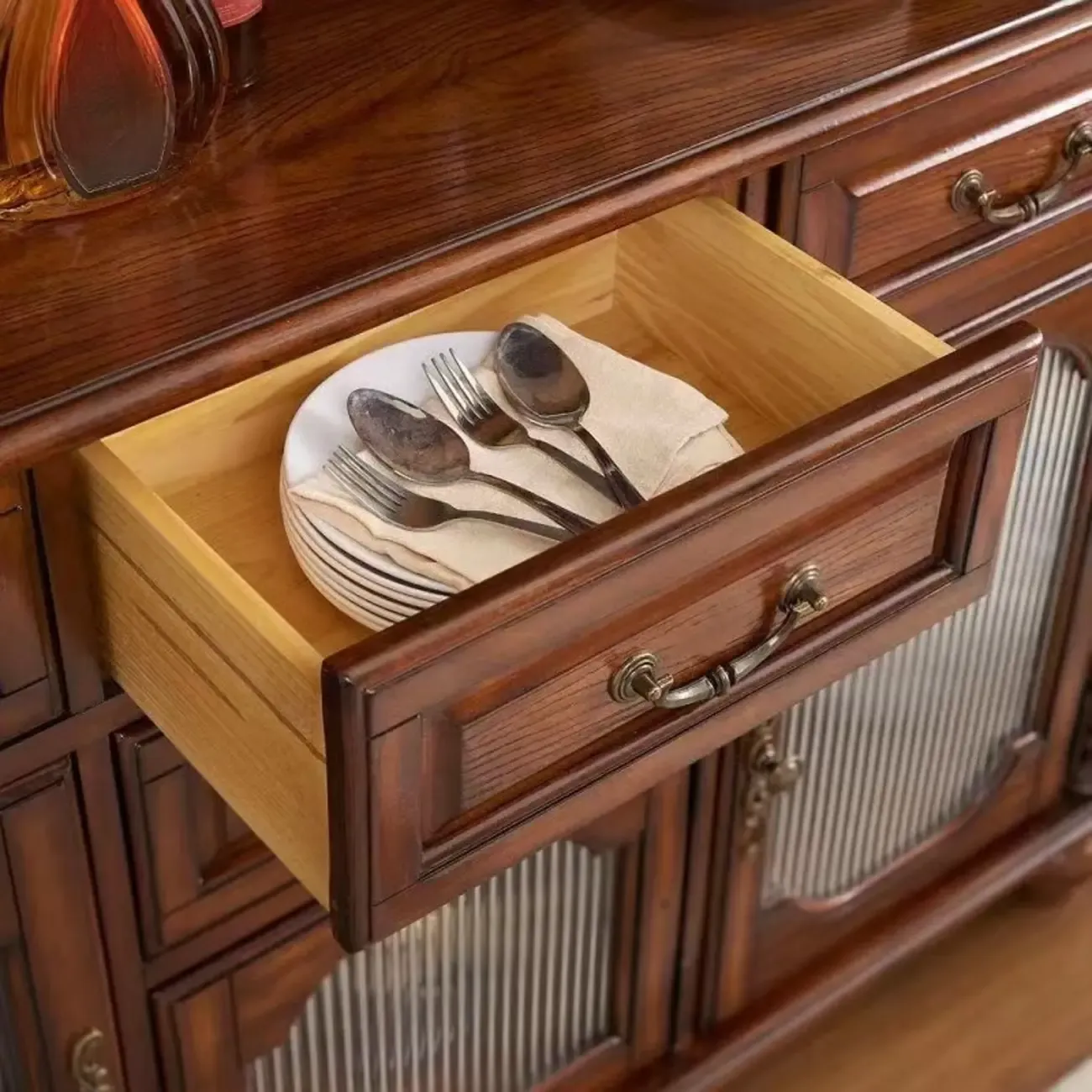 Mid-Century Modern Wood Bar Cabinet with Wine Rack