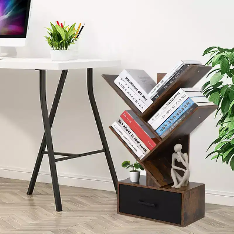 4 Shelf Modern Floor Standing Bookcase, Tree Bookshelf, Wooden Storage Rack, for Books/CDs/Movies, for Home Office, Living Room, Bedroom