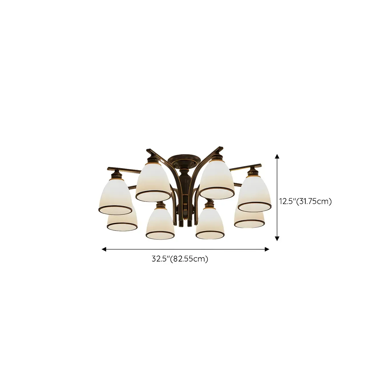 Traditional Black Down Bell Frosted Glass Semi Flush Mount Light