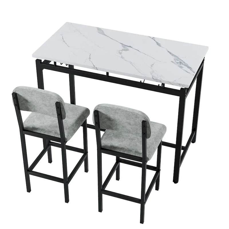 Modern Style 3-Piece Dining Set with Rectangular Table and 2 Upholstered Dining Chairs