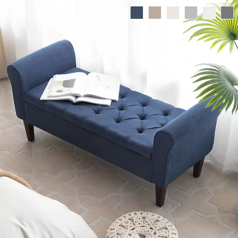 Dark Blue / Grey / Beige / Brown / Tan Fabric Storage Ottoman Bench, Seats 2-3
