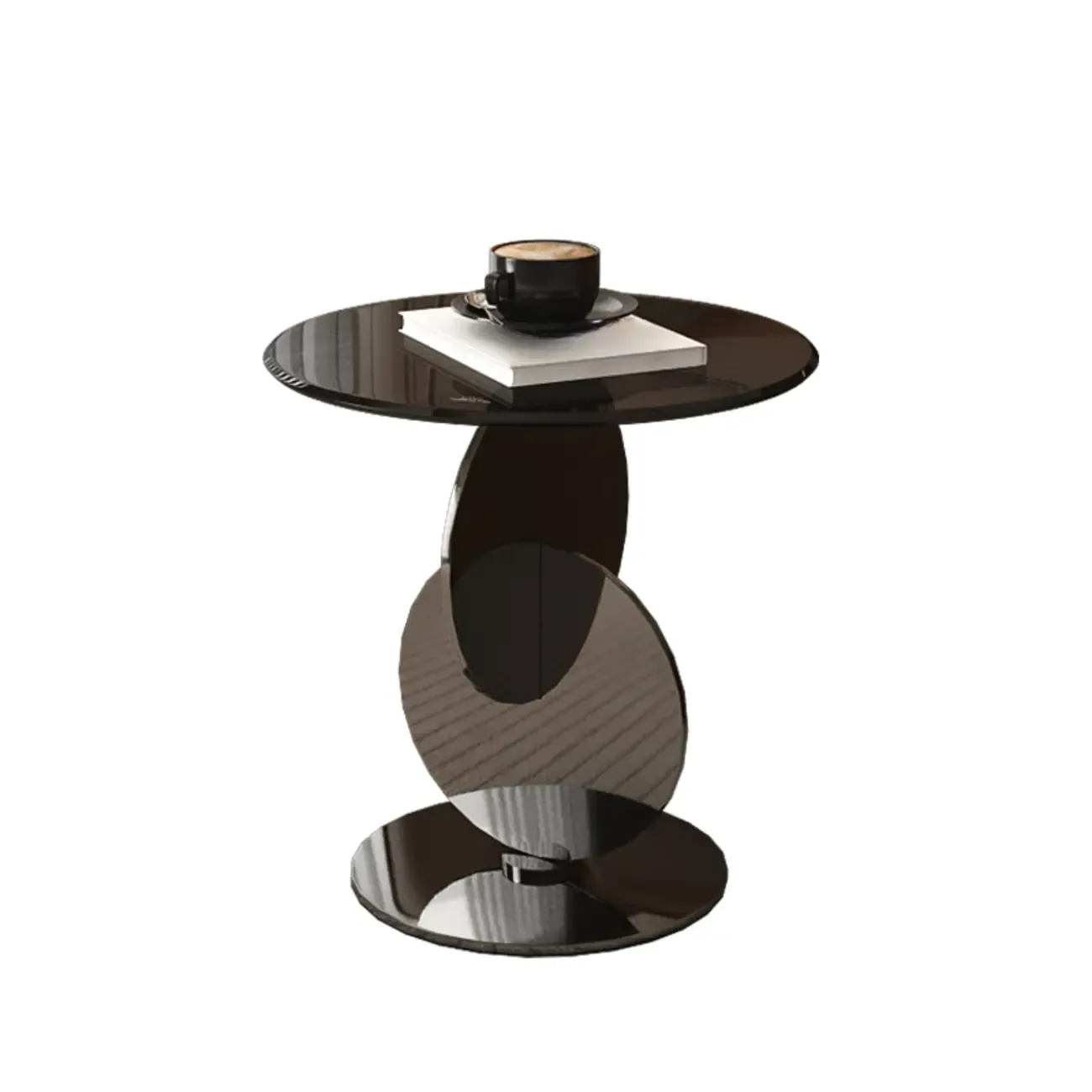 Modern Round Glass Top Stainless Pedestal Side Table
