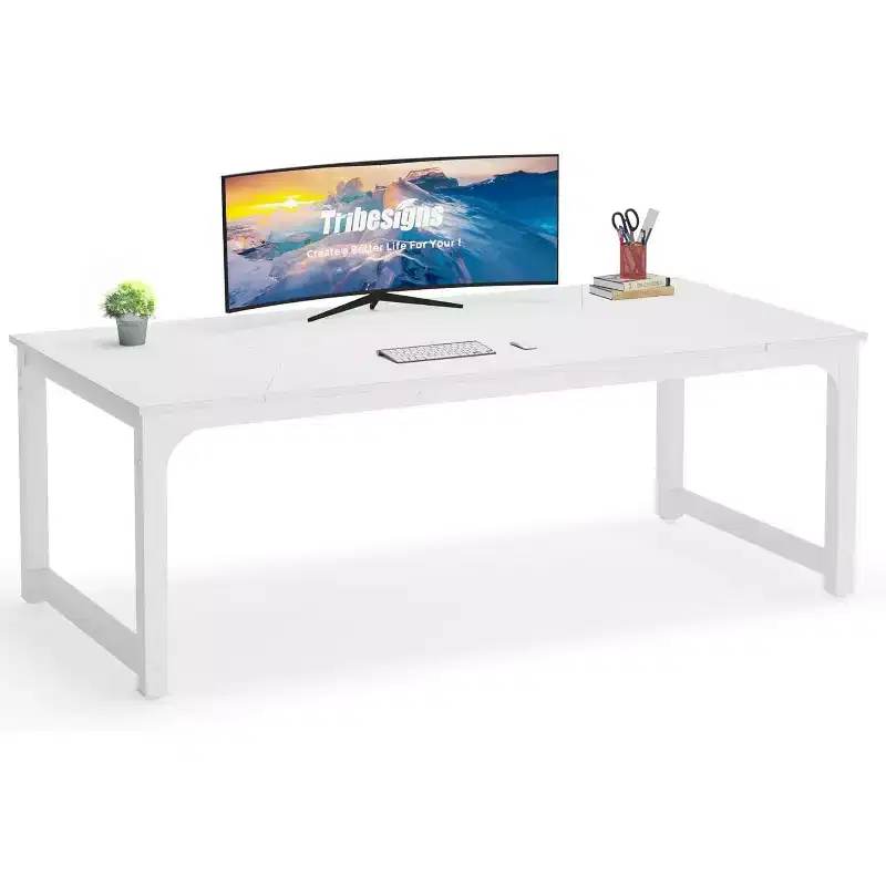 Lantine Modern Computer Desk, 78.7 x 39.4 inch X Large Executive Office Desk Computer Table Study Writing Desk Workstation for Home Office,White