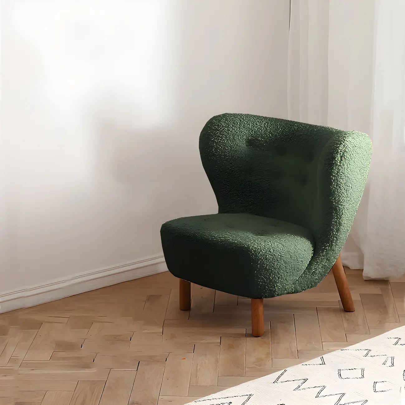 Mid-Century Modern Flannel Accent Chair in Off-White