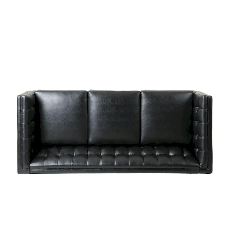 Pondway Faux Leather Tufted 3 Seater Sofa by Christopher Knight Home