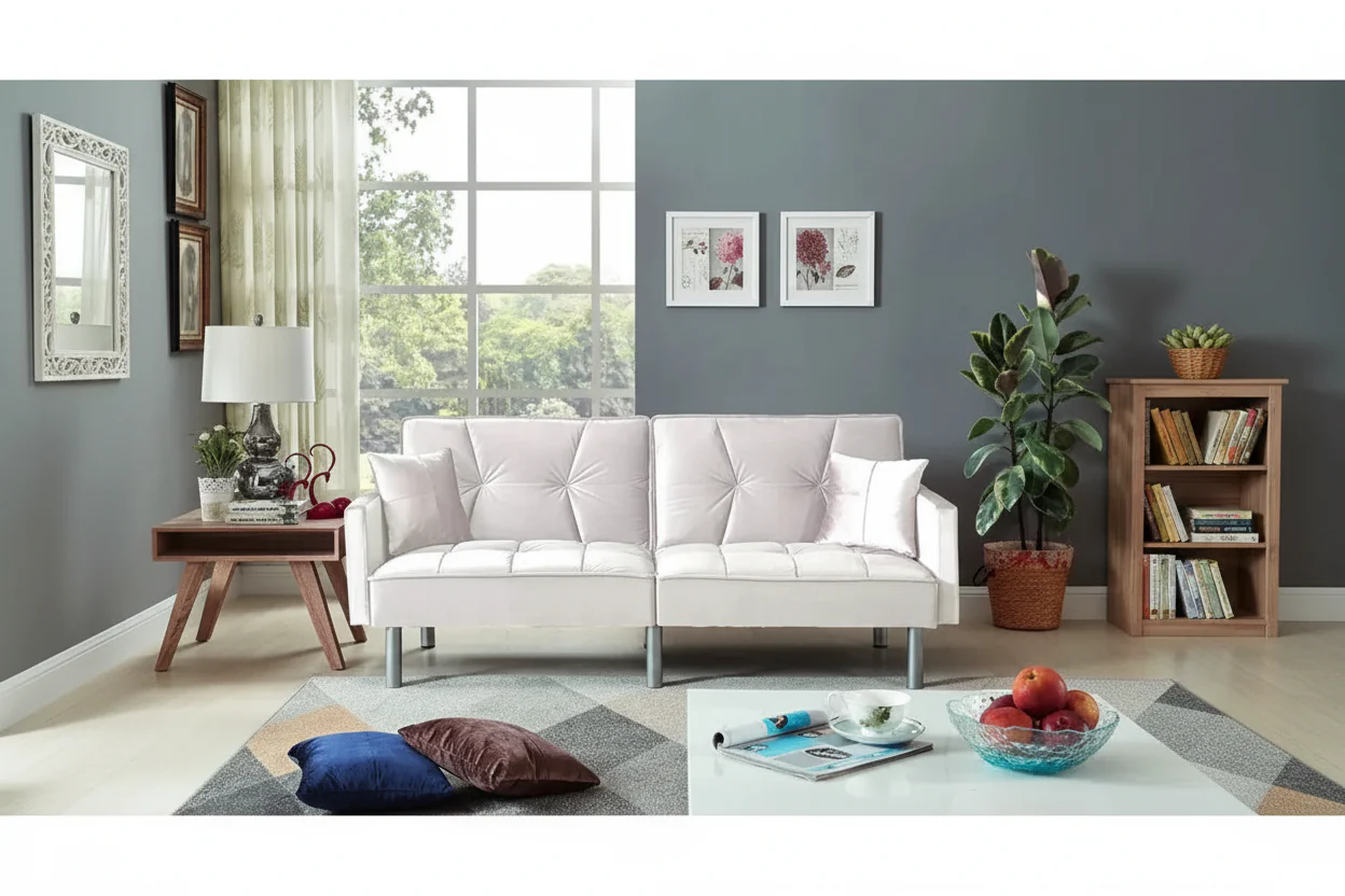 75.6 Lovely Velvet Convertible Sleeper Sofa Bed Futon Love Seats