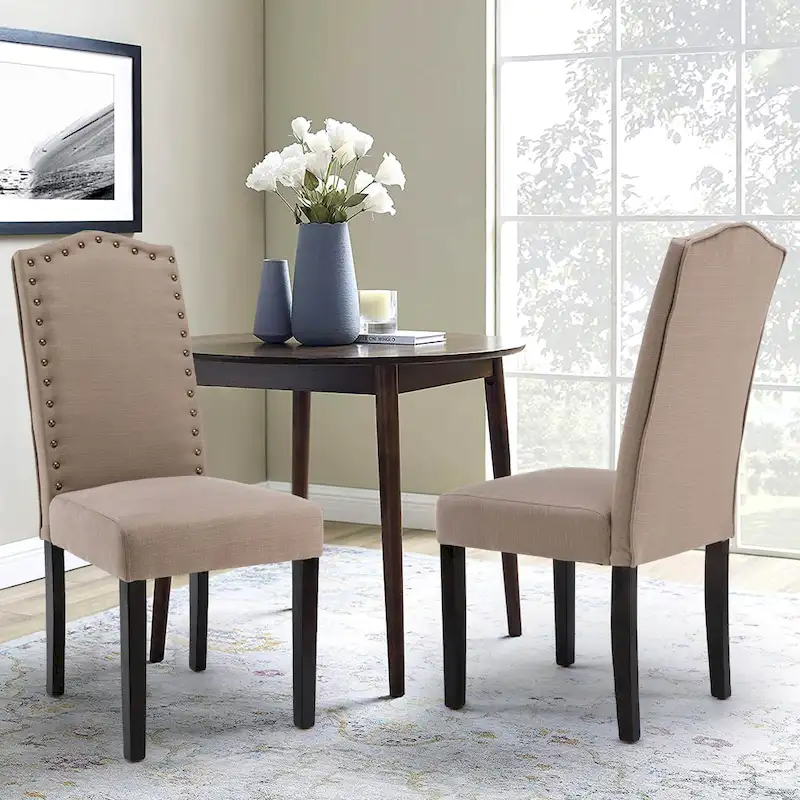 Fabric Upholstered Nailhead Trim Parson Dining Chairs Set of 2