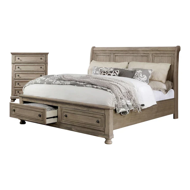 Transitional Grey Wood 2-Piece Storage Sleigh Bed and Chest