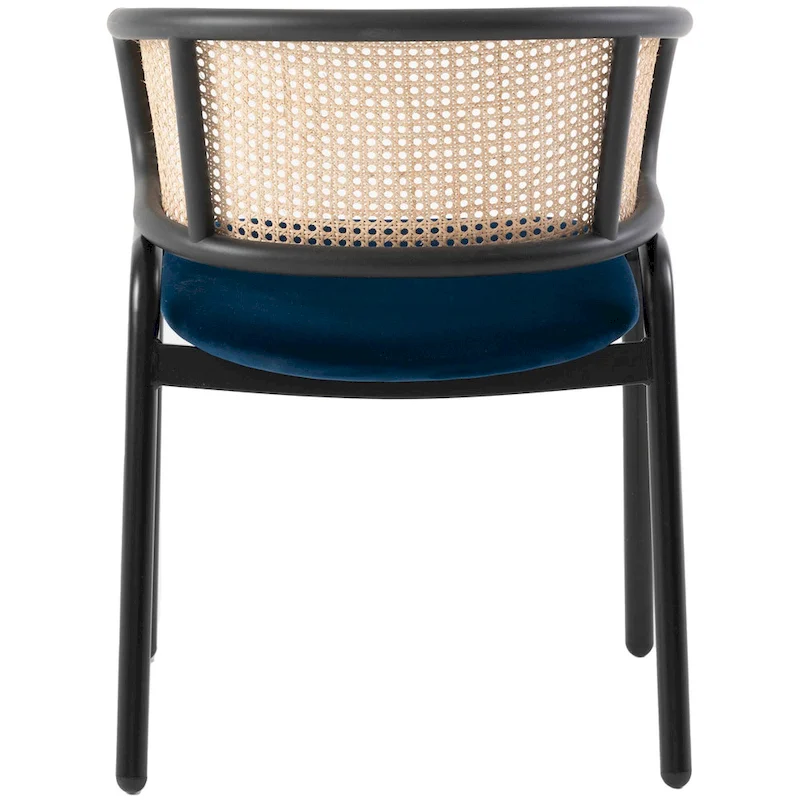 Wicker Back Dining Chair with Velvet Seat and Metal Legs
