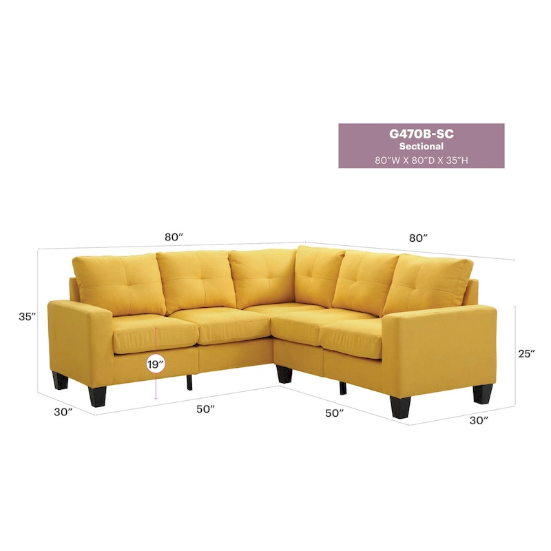 Newbury 82 in. W 2-piece Polyester Twill L Shape Sectional Sofa - 32L x 82W x 35H
