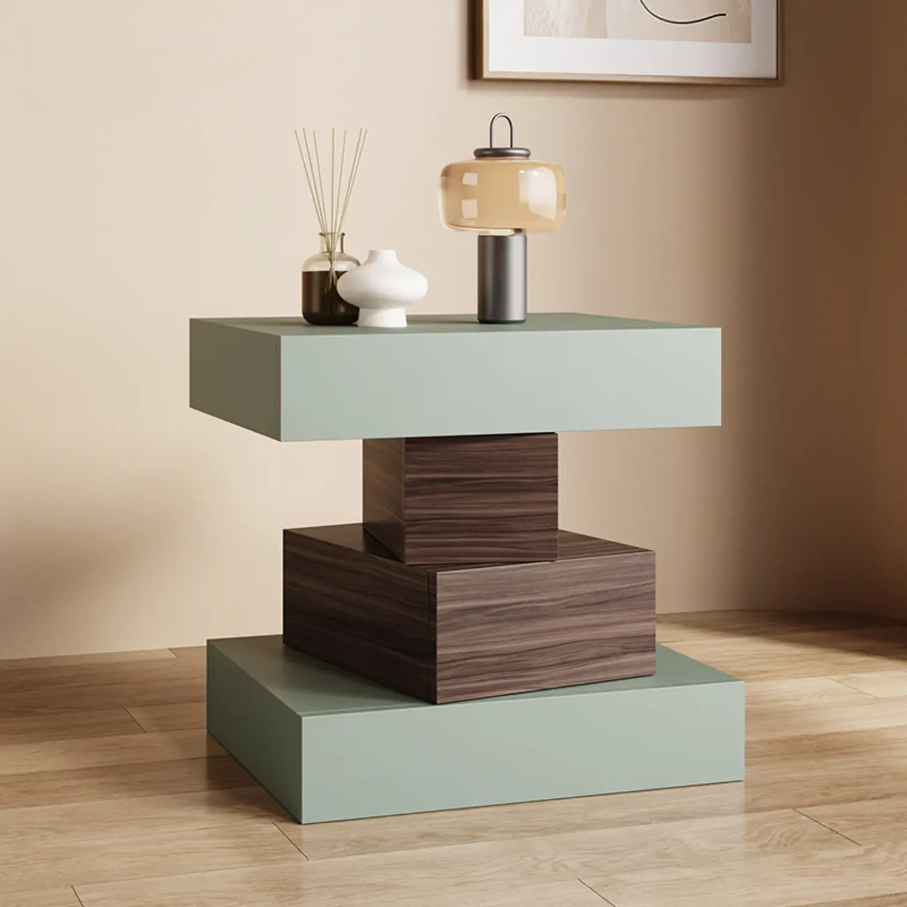 Narrow 4 Drawers Leather Top Walnut Nightstand