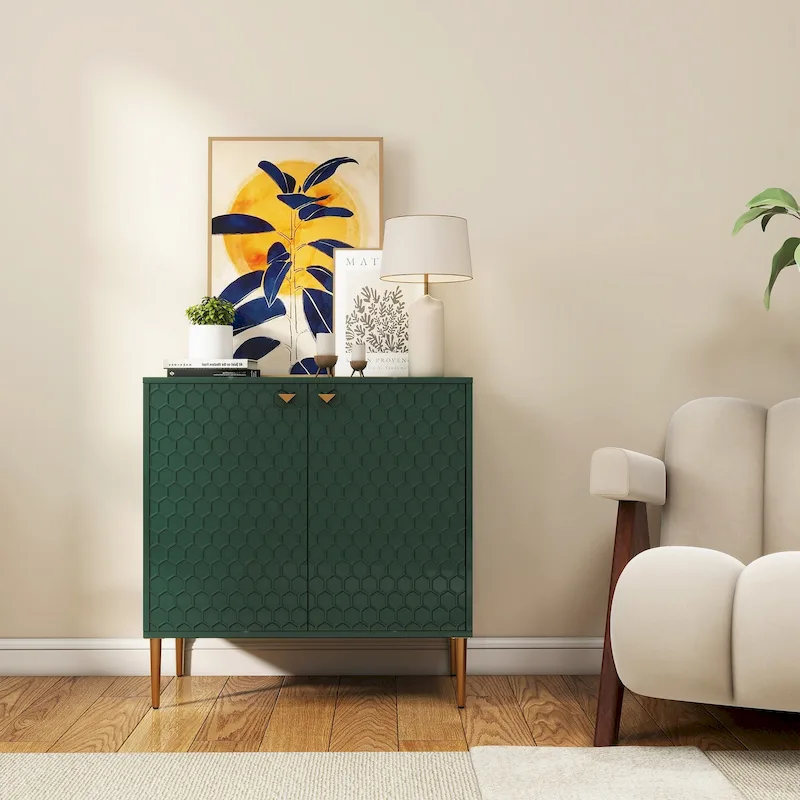 Hexagonal Pattern 2-door Storage Cabinet Buffet Cabinet Sideboard