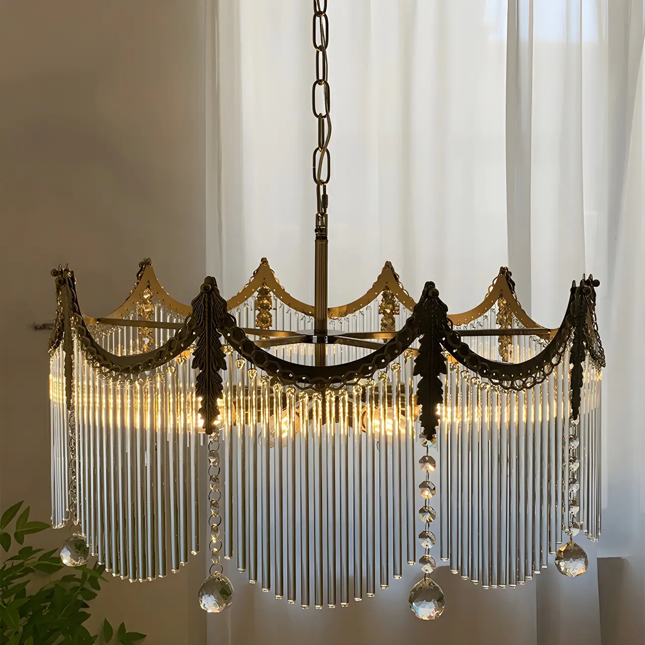 Elegant Clear Glass Crystal Comb Gold Metal Chandelier