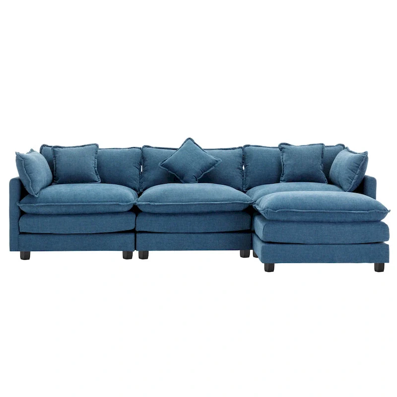 Blue 112.2  Modern L-Shaped 4-Seat Sofa with Removable Ottoman